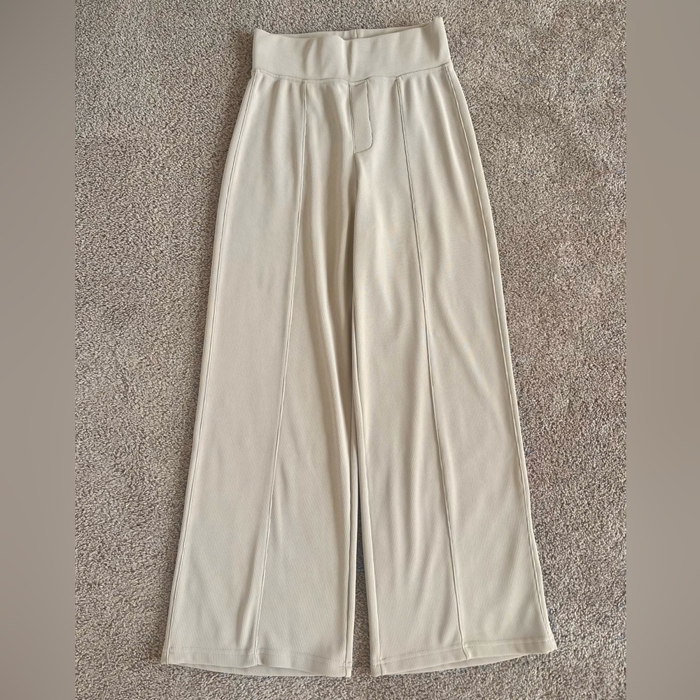 Cream Wide-Leg Ponte Pants